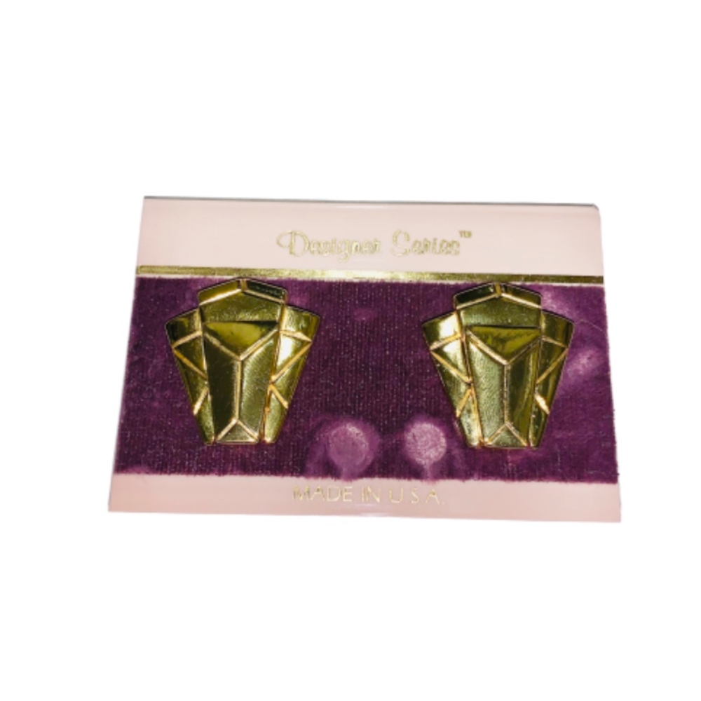 Designer Series Art Deco style gold Clip Earrings
